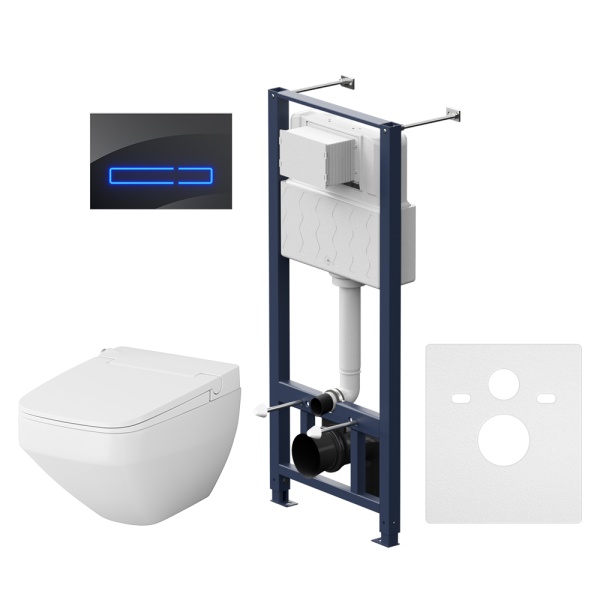 Инсталляция с клавишей Touchless Pro стекло чёрное с подвесным унитазом с электронным биде