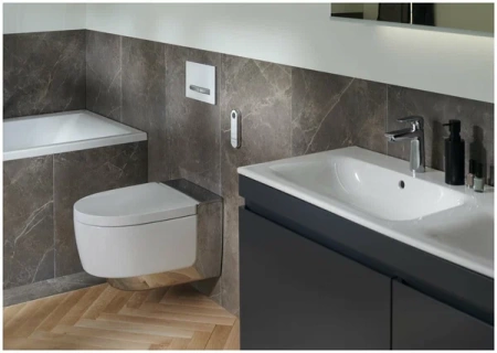 Mera Comfort Подвесной унитаз-биде 59х36 см, панель глянцевый хром Geberit 146.214.21.1