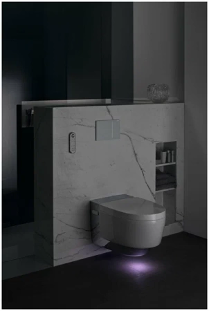 Mera Comfort Подвесной унитаз-биде 59х36 см, панель глянцевый хром Geberit 146.214.21.1