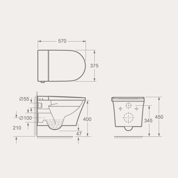 Mi Smart Унитаз подвесной в комплекте с крышкой-биде Uni-Flow CH1048ZR-A