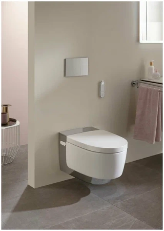 Mera Comfort Подвесной унитаз-биде 59х36 см, панель глянцевый хром Geberit 146.214.21.1