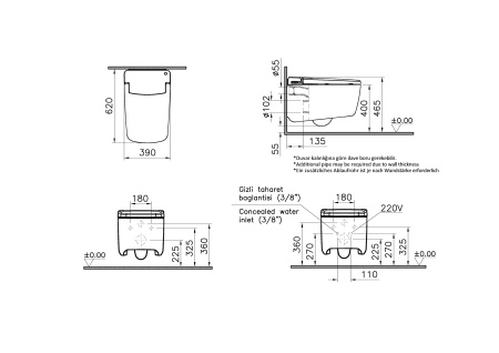 V-CARE Prime Интеллектуальный подвесной унитаз-биде Vitra 7231B403-6216