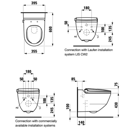 Cleanet Riva Унитаз подвесной 60х39.5х40.5 см с сиденьем-биде белый матовый Laufen 8.2069.1.757.000.1